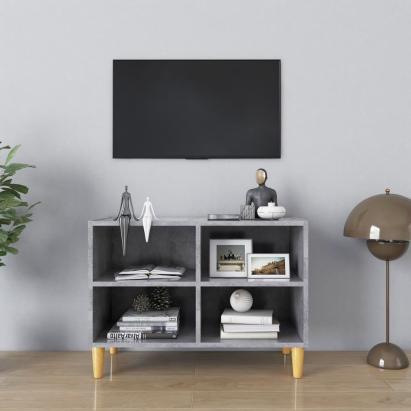 Comodă TV, picioare lemn masiv, gri beton, 69,5x30x50 cm GartenMobel Dekor