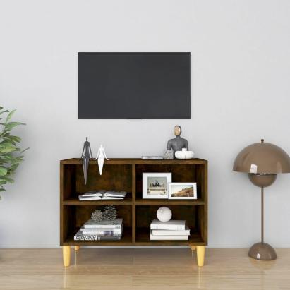 Comodă TV, picioare lemn masiv, stejar afumat, 69,5x30x50 cm GartenMobel Dekor