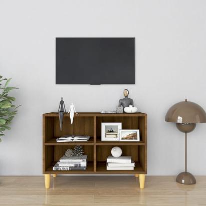 Comodă TV, picioare lemn masiv, stejar maro, 69,5x30x50 cm GartenMobel Dekor