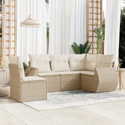 Set canapele de grădină cu perne, 5 piese, bej, poliratan GartenMobel Dekor