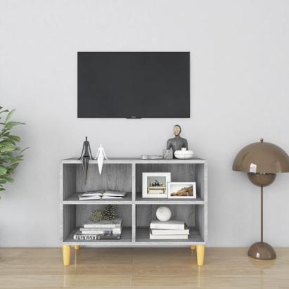 Comodă TV cu picioare lemn masiv, gri sonoma, 69,5x30x50 cm GartenMobel Dekor