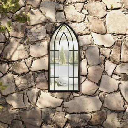 Oglindă de grădină, negru, 70x30 cm, fier, uz exterior GartenMobel Dekor