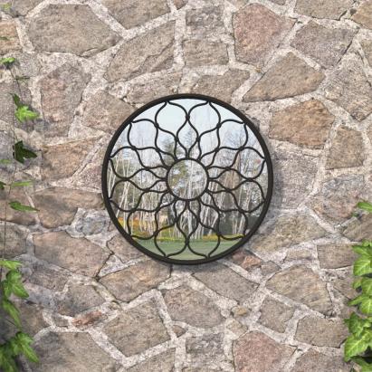 Oglindă de grădină rotundă, negru, 60x3 cm, fier, uz exterior GartenMobel Dekor