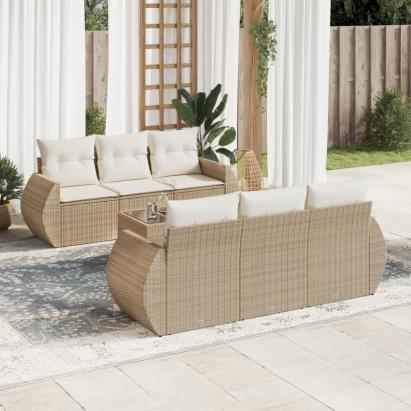 Set canapele de grădină, 7 piese, cu perne, bej, poliratan GartenMobel Dekor