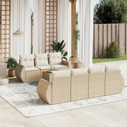 Set canapele de grădină, 8 piese, cu perne, bej, poliratan GartenMobel Dekor