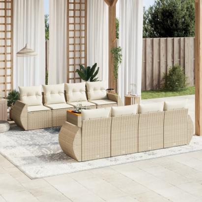 Set canapele de grădină, 9 piese, cu perne, bej, poliratan GartenMobel Dekor