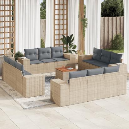 Set canapele de grădină, 13 piese, cu perne, bej, poliratan GartenMobel Dekor