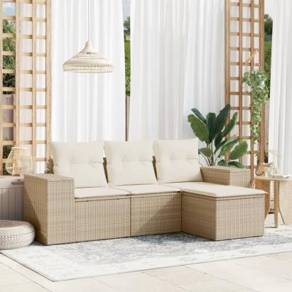 Set canapele de grădină, 4 piese, cu perne, bej, poliratan GartenMobel Dekor