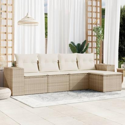 Set canapele de grădină cu perne, 5 piese, bej, poliratan GartenMobel Dekor
