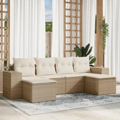 Set canapele de grădină cu perne, 6 piese, bej, poliratan GartenMobel Dekor