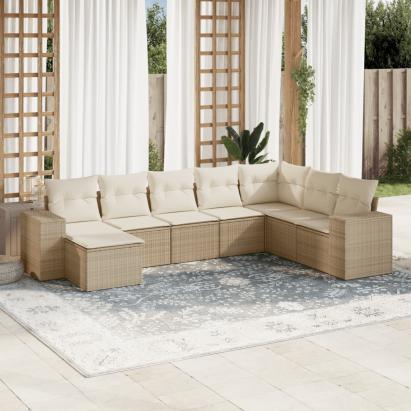 Set canapele de grădină, 8 piese, cu perne, bej, poliratan GartenMobel Dekor