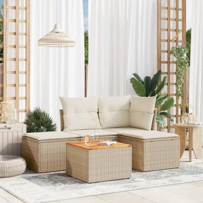 Set canapele de grădină cu perne, 5 piese, bej, poliratan GartenMobel Dekor