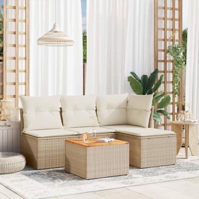 Set canapele de grădină cu perne, 5 piese, bej, poliratan GartenMobel Dekor
