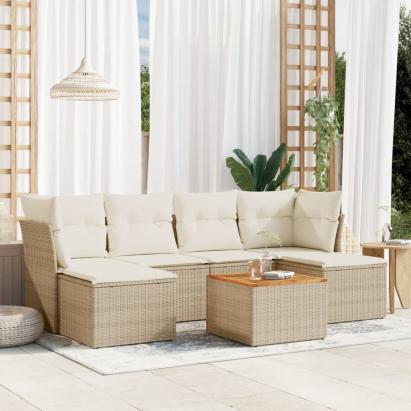 Set canapele de grădină, 7 piese, cu perne, bej, poliratan GartenMobel Dekor
