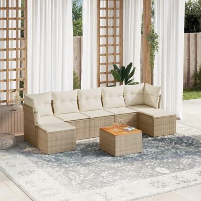 Set canapele de grădină, 8 piese, cu perne, bej, poliratan GartenMobel Dekor