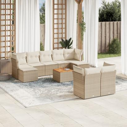 Set canapele de grădină cu perne, 10 piese, bej, poliratan GartenMobel Dekor