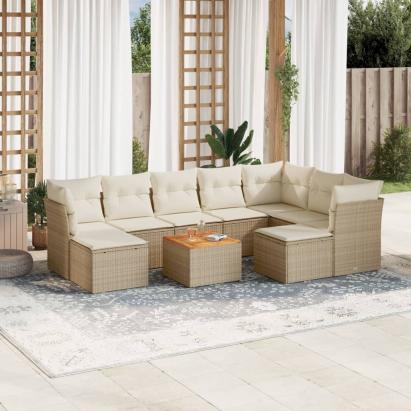 Set canapele de grădină cu perne, 10 piese, bej, poliratan GartenMobel Dekor