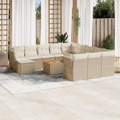 Set canapele de grădină, 13 piese, cu perne, bej, poliratan GartenMobel Dekor