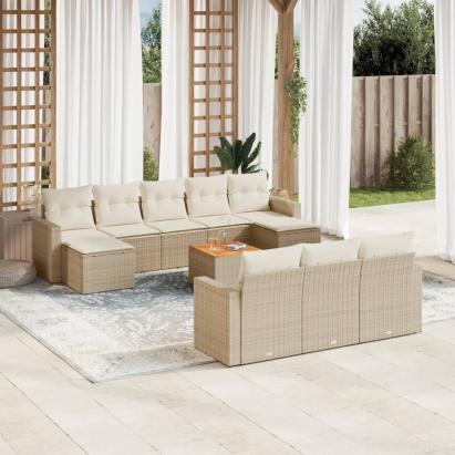 Set canapele de grădină cu perne, 11 piese, bej, poliratan GartenMobel Dekor
