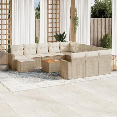 Set canapele de grădină, 13 piese, cu perne, bej, poliratan GartenMobel Dekor
