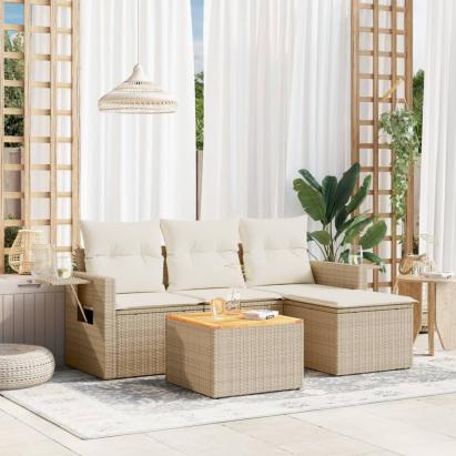 Set canapele de grădină cu perne, 5 piese, bej, poliratan GartenMobel Dekor
