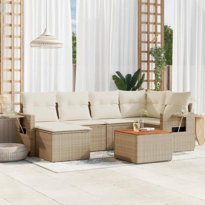 Set canapele de grădină, 7 piese, cu perne, bej, poliratan GartenMobel Dekor