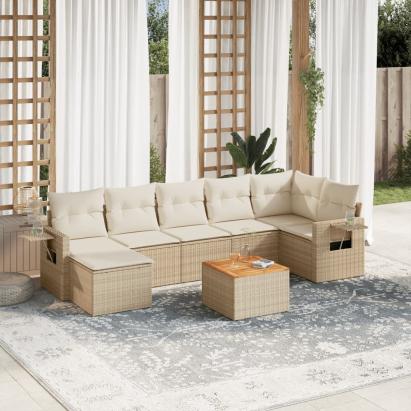 Set canapele de grădină, 8 piese, cu perne, bej, poliratan GartenMobel Dekor