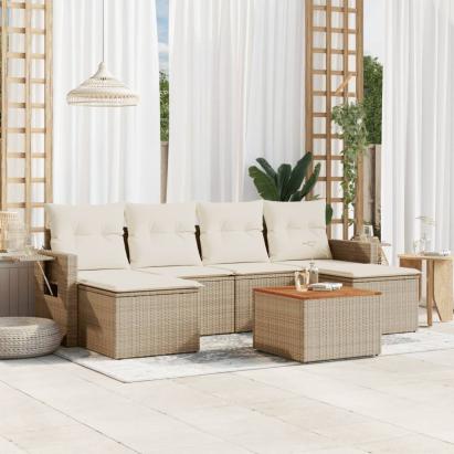 Set canapele de grădină, 7 piese, cu perne, bej, poliratan GartenMobel Dekor