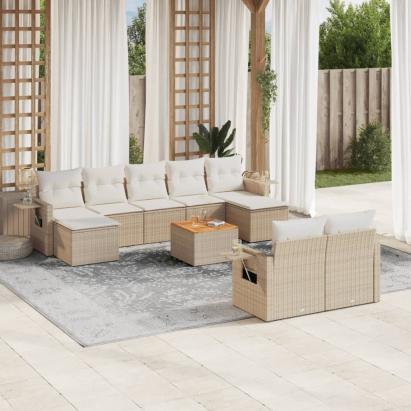 Set canapele de grădină cu perne, 10 piese, bej, poliratan GartenMobel Dekor