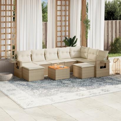 Set canapele de grădină cu perne, 10 piese, bej, poliratan GartenMobel Dekor