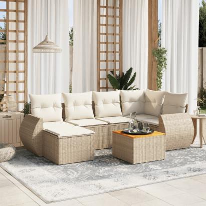 Set canapele de grădină, 7 piese, cu perne, bej, poliratan GartenMobel Dekor