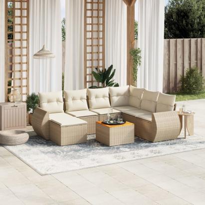 Set canapele de grădină, 8 piese, cu perne, bej, poliratan GartenMobel Dekor