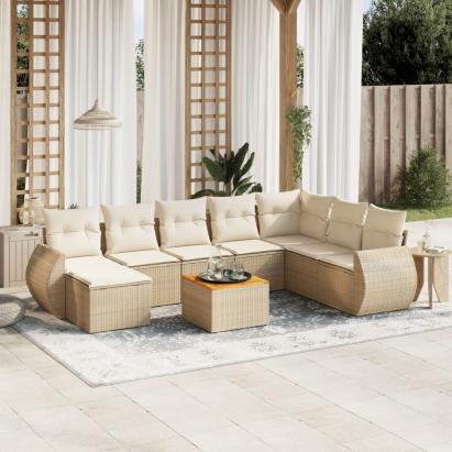 Set canapele de grădină, 9 piese, cu perne, bej, poliratan GartenMobel Dekor
