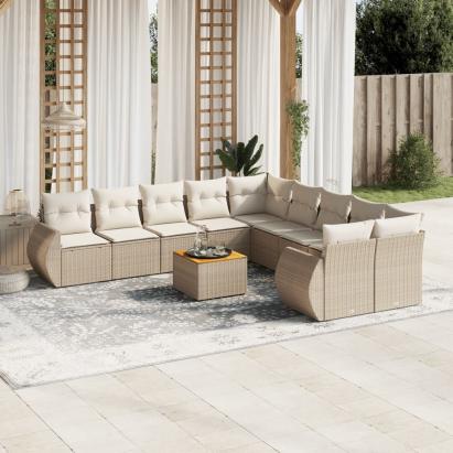 Set canapele de grădină cu perne, 11 piese, bej, poliratan GartenMobel Dekor