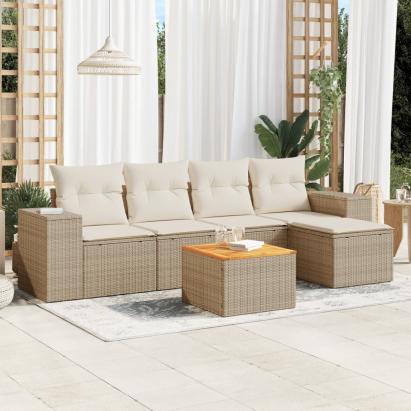 Set canapele de grădină cu perne, 6 piese, bej, poliratan GartenMobel Dekor