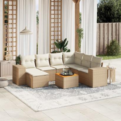 Set canapele de grădină, 8 piese, cu perne, bej, poliratan GartenMobel Dekor