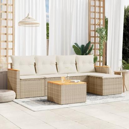 Set canapele de grădină cu perne, 6 piese, bej, poliratan GartenMobel Dekor