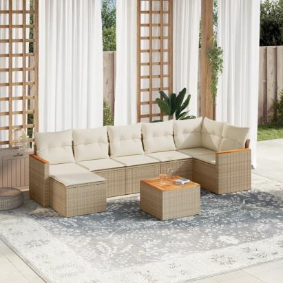 Set canapele de grădină, 8 piese, cu perne, bej, poliratan GartenMobel Dekor