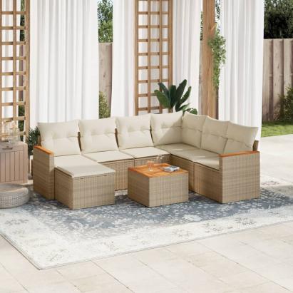 Set canapele de grădină, 8 piese, cu perne, bej, poliratan GartenMobel Dekor