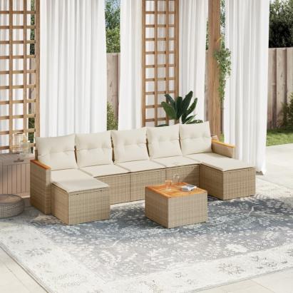 Set canapele de grădină, 8 piese, cu perne, bej, poliratan GartenMobel Dekor