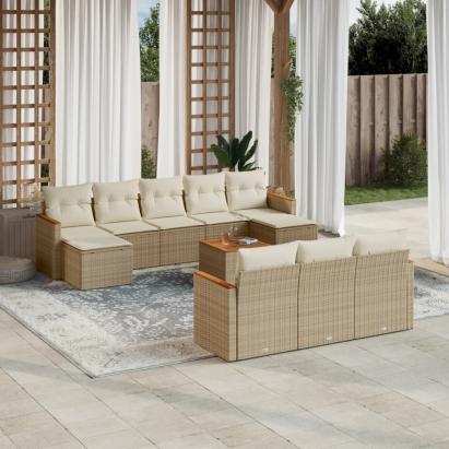 Set canapele de grădină cu perne, 11 piese, bej, poliratan GartenMobel Dekor