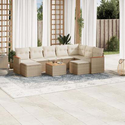 Set canapele de grădină cu perne, 10 piese, bej, poliratan GartenMobel Dekor