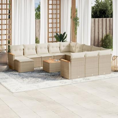 Set canapele de grădină, 13 piese, cu perne, bej, poliratan GartenMobel Dekor