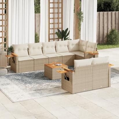 Set canapele de grădină, 9 piese, cu perne, bej, poliratan GartenMobel Dekor