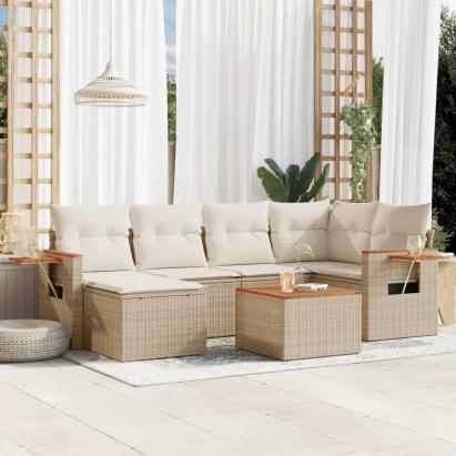 Set canapele de grădină, 7 piese, cu perne, bej, poliratan GartenMobel Dekor