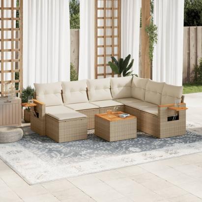 Set canapele de grădină, 8 piese, cu perne, bej, poliratan GartenMobel Dekor