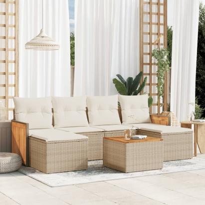 Set canapele de grădină, 7 piese, cu perne, bej, poliratan GartenMobel Dekor