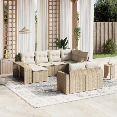 Set canapele de grădină cu perne, 10 piese, bej, poliratan GartenMobel Dekor
