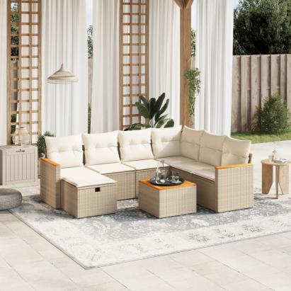 Set canapele de grădină, 8 piese, cu perne, bej, poliratan GartenMobel Dekor