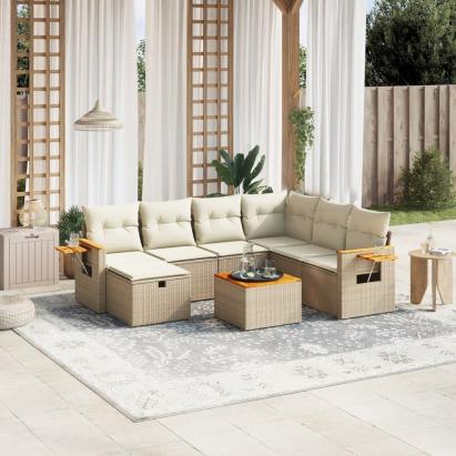 Set canapele de grădină, 8 piese, cu perne, bej, poliratan GartenMobel Dekor